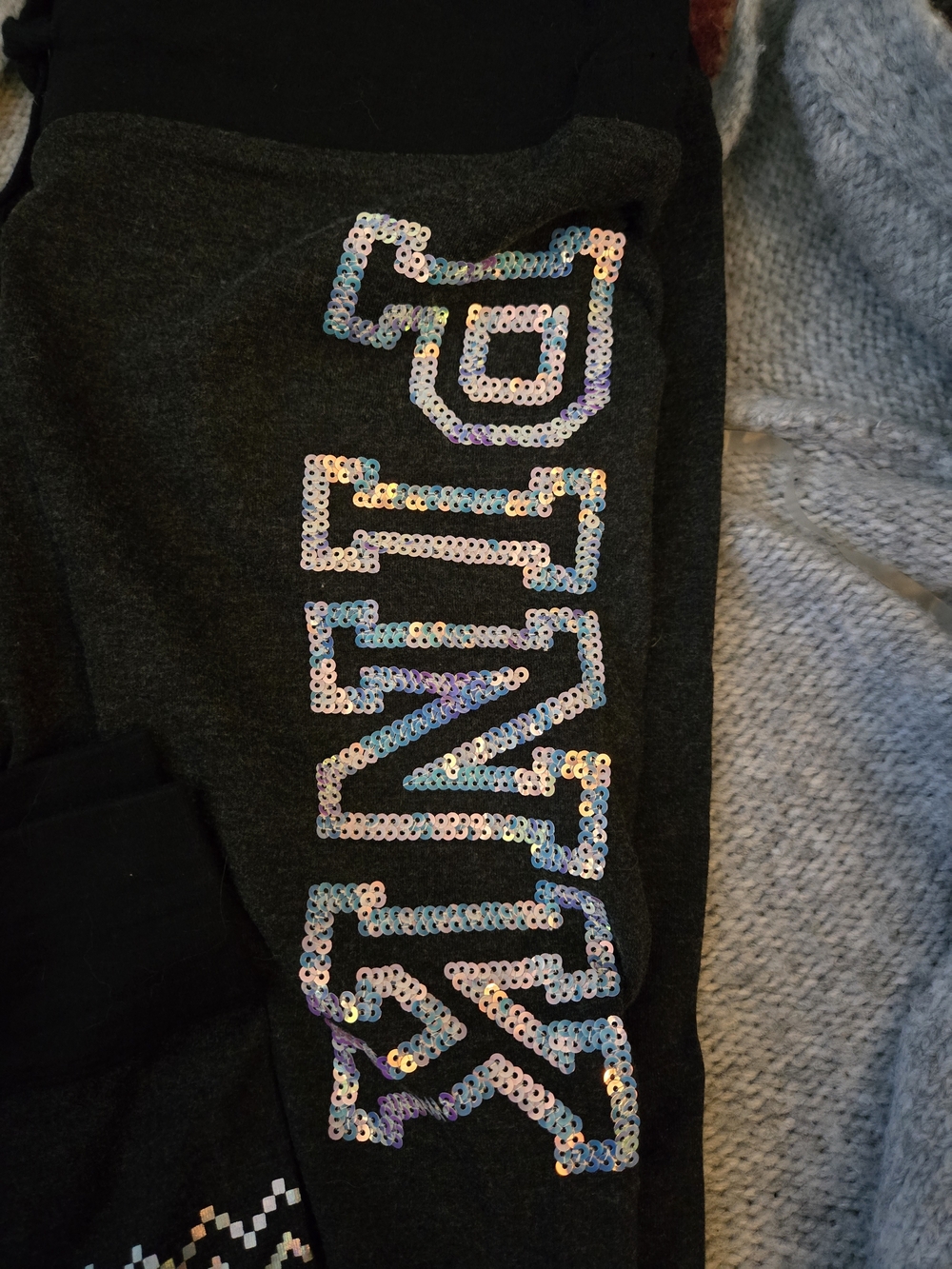 PINK Embellished Black Sweatpants with Snowflake Detail - Picture 4 of 6